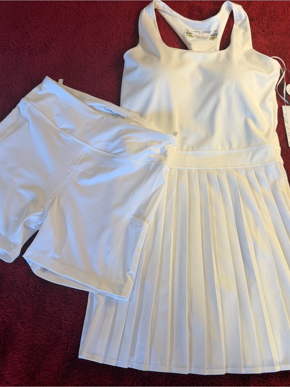 Laura Ashley White Pleated Tennis/Golf Dress with Matching White Athletic Shorts